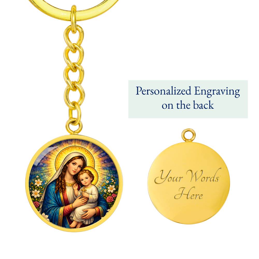 Virgin Mary and Baby Jesus Necklace or Keychain, Madonna and Child Catholic Jewelry, Christian Faith Gift