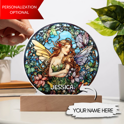 Personalized Fairy in Garden Stained Glass Plaque