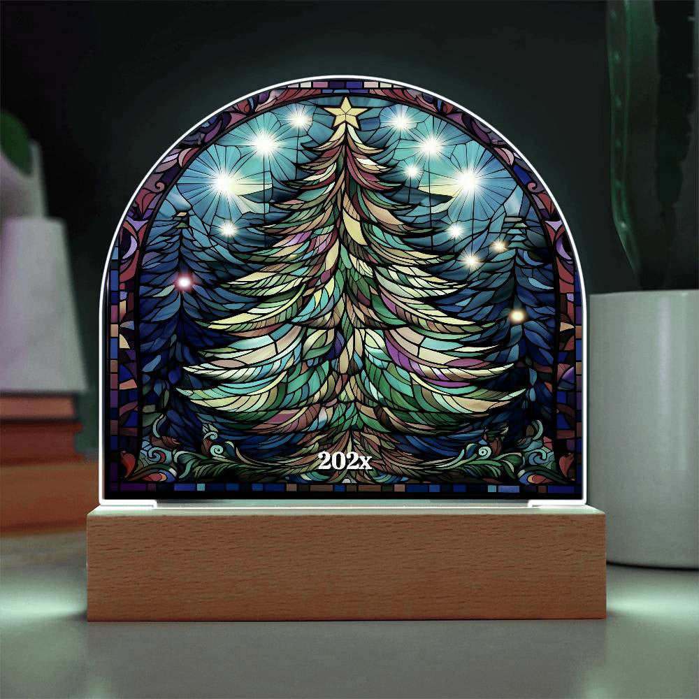 202x Christmas Tree Colorful Stained Glass Acrylic Dome Plaque