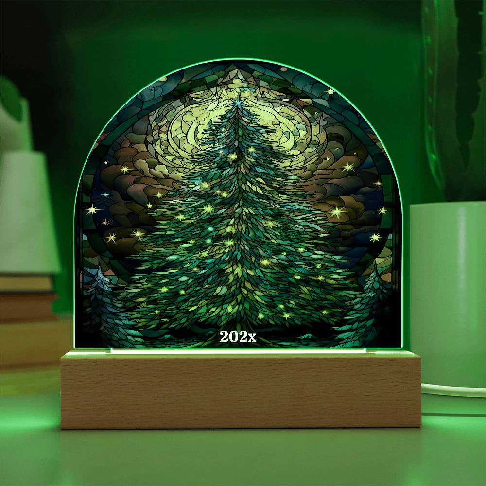 Christmas Tree Stained Glass Style Acrylic Dome Plaque