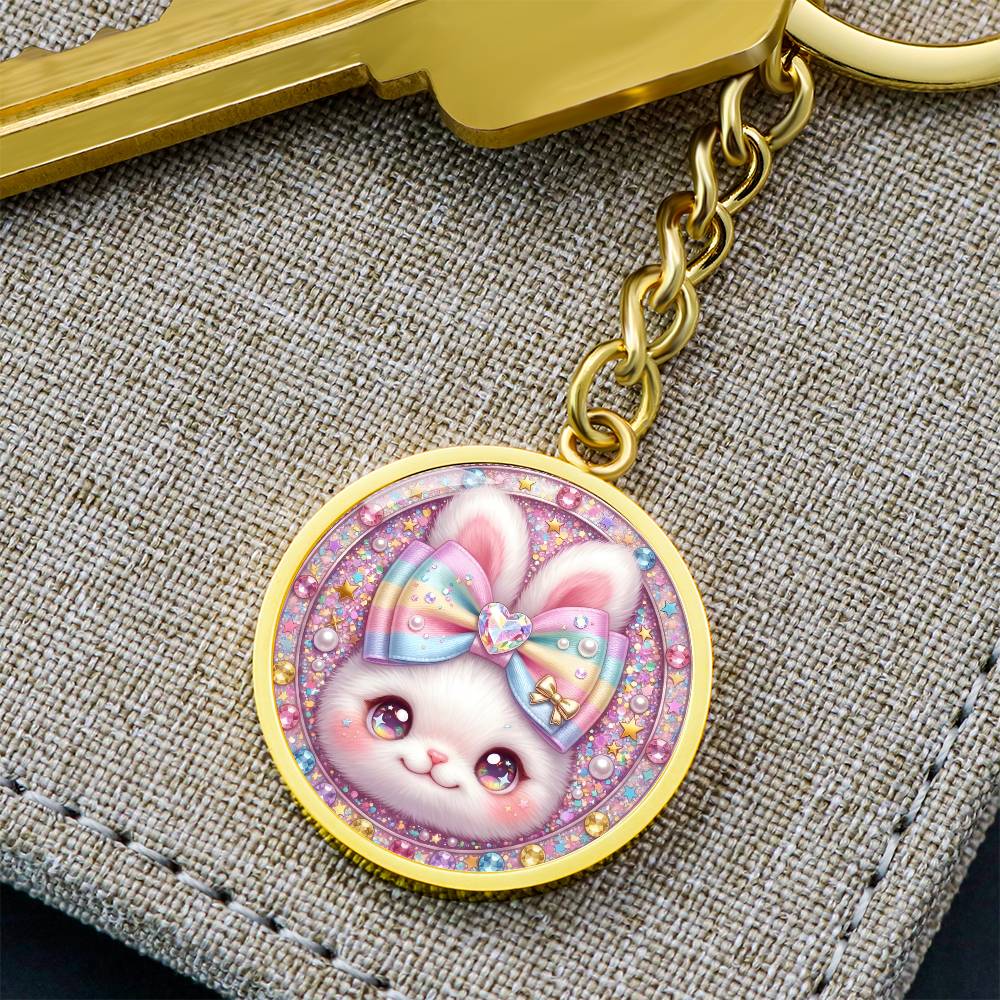 Cute Bunny Necklace or Keychain, Kawaii Easter Bunny Jewelry, Sparkle Rabbit Pendant for Teen Girl, Easter Basket Stuffer Gift