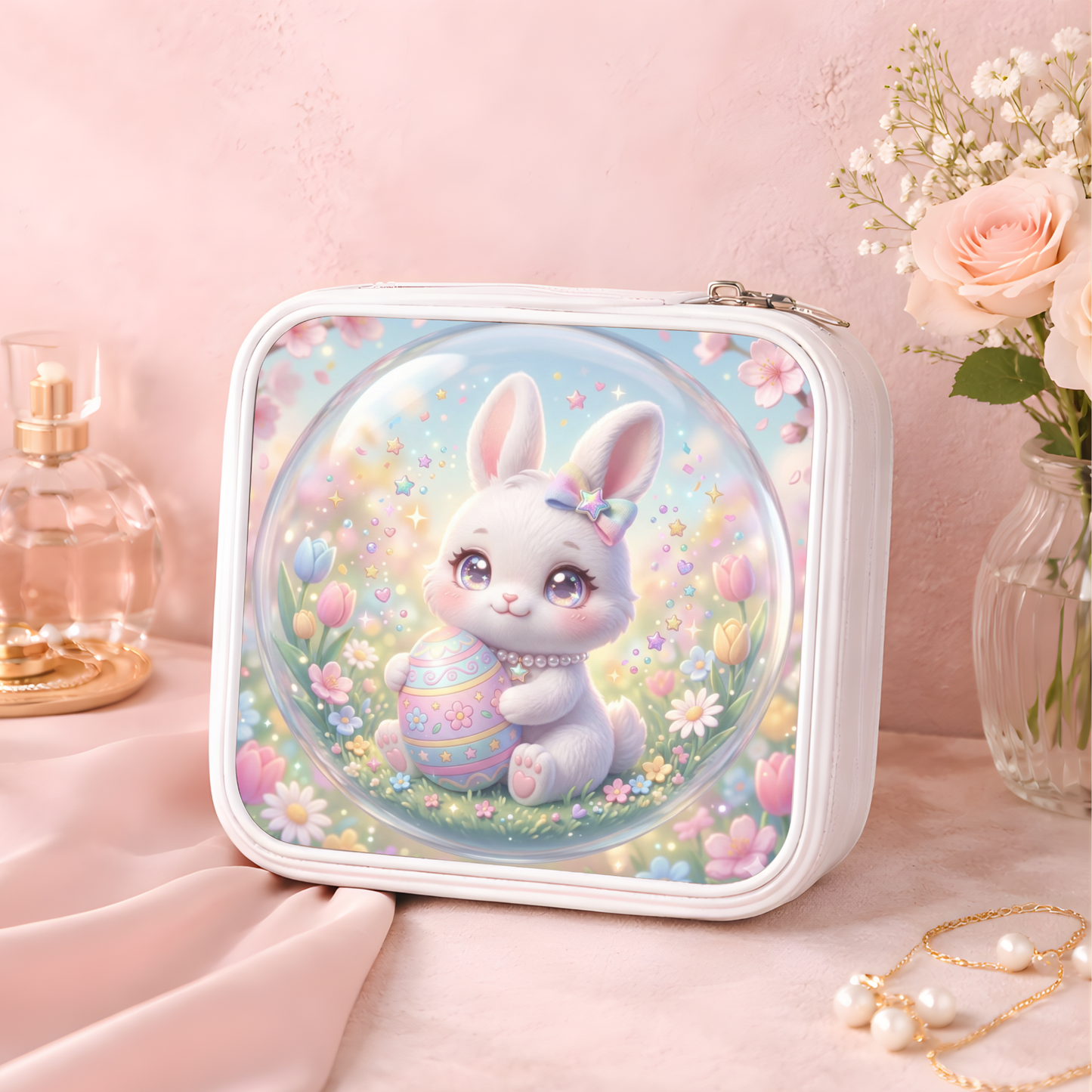 Cute Bunny Necklace or Keychain, Easter Bunny Jewelry, Pastel Rabbit Pendant for Teen Girl, Easter Basket Stuffer Gift