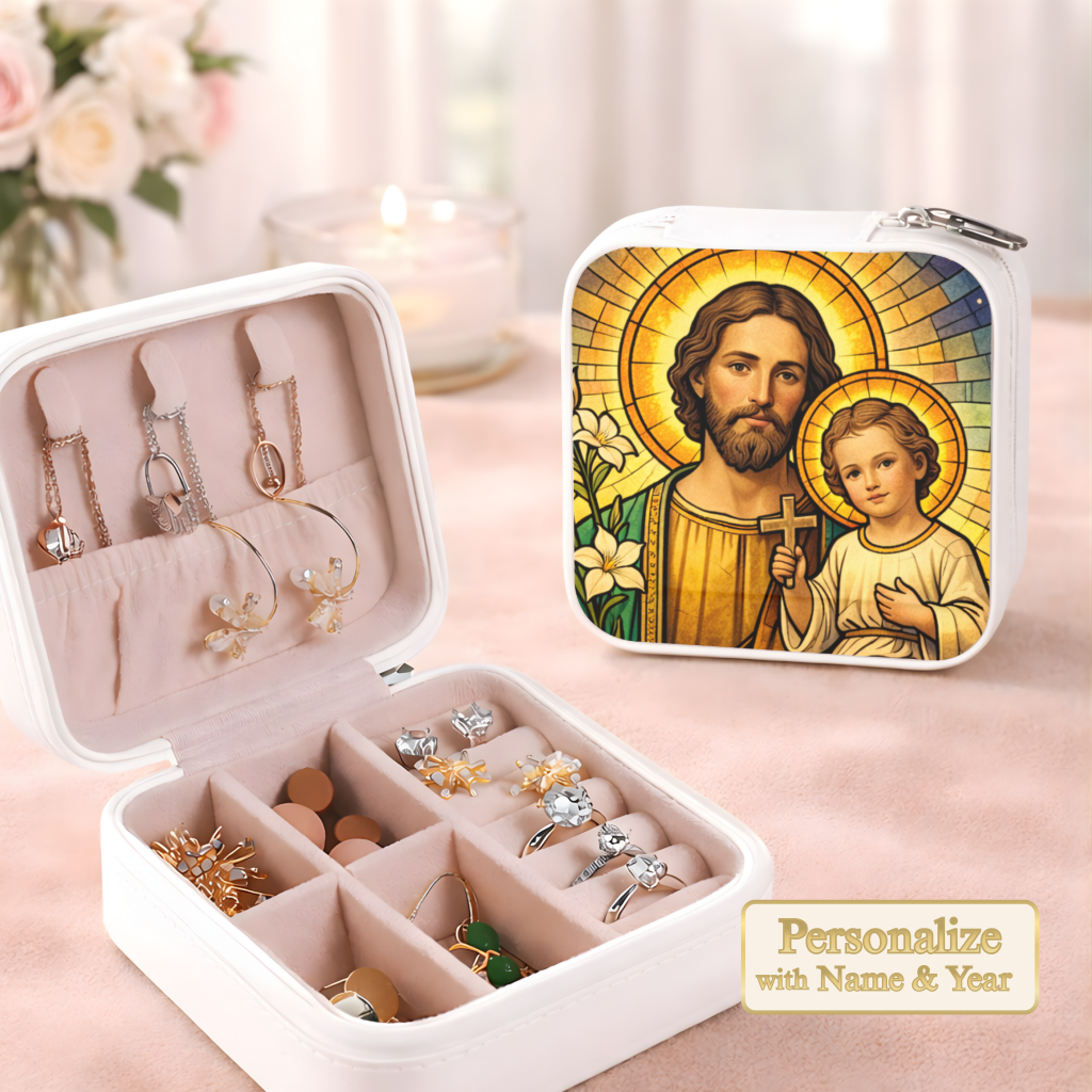Saint Joseph and Child Jesus Necklace or Keychain, Catholic Patron Saint of Fathers Jewelry, Christian Faith Gift