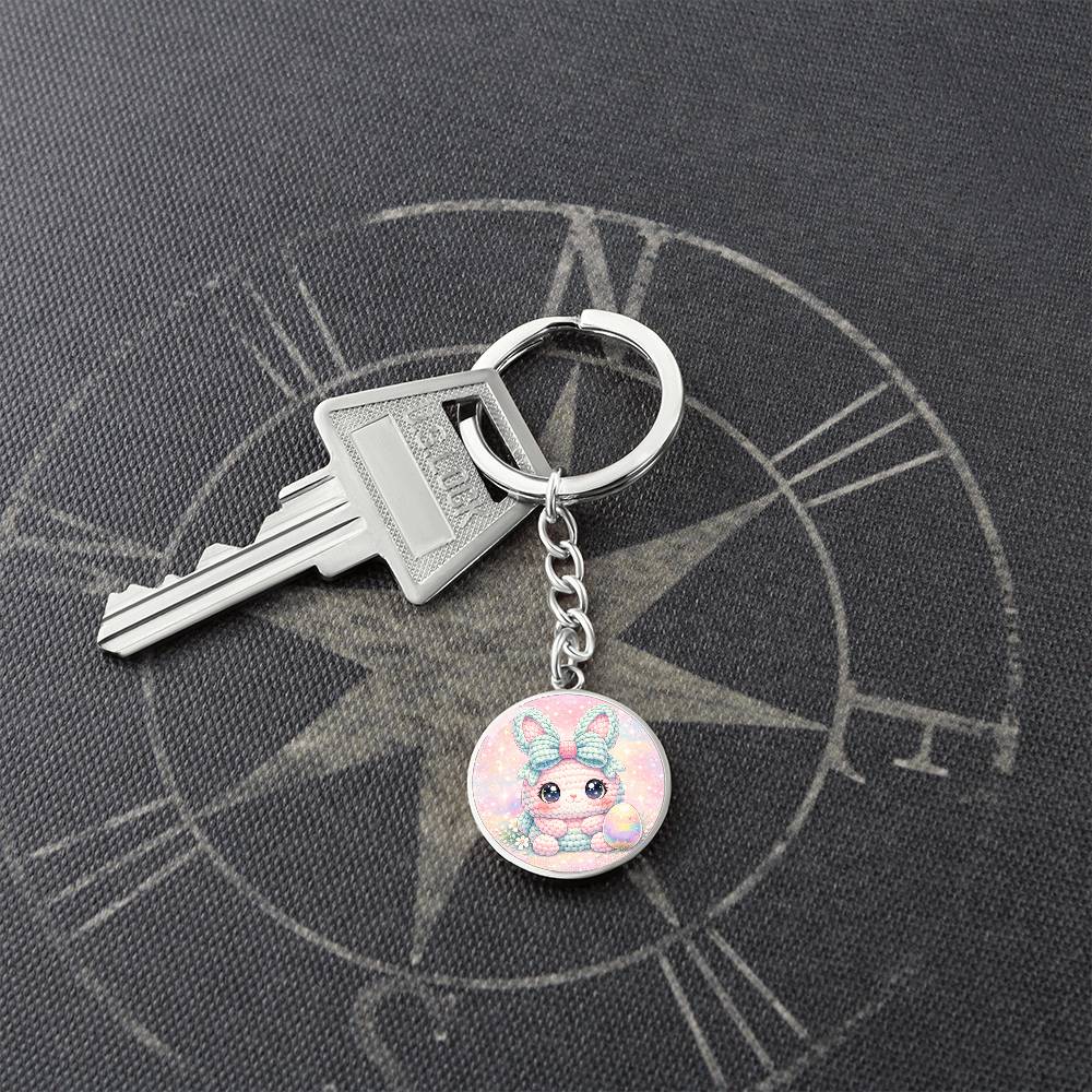 Crochet Bunny Necklace or Keychain, Cute Easter Bunny Jewelry, Pastel Rabbit Pendant for Teen Girl, Easter Basket Stuffer Gift