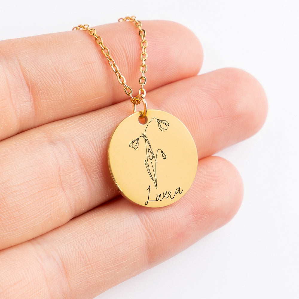 Personalized Floral Round Necklace