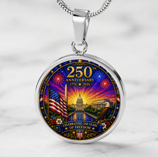 250th Anniversary Necklace or Keychain Stained Glass Style Washington DC Patriotic Commemorative Limited Edition