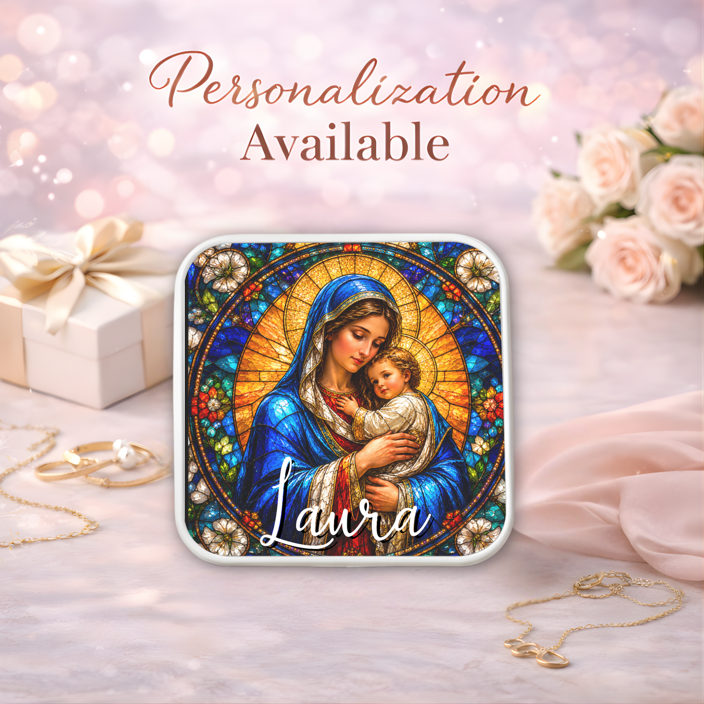 Mary and Baby Jesus Necklace or Keychain, Catholic Necklace, Virgin Mary Jewelry, Religious Keepsake Gift