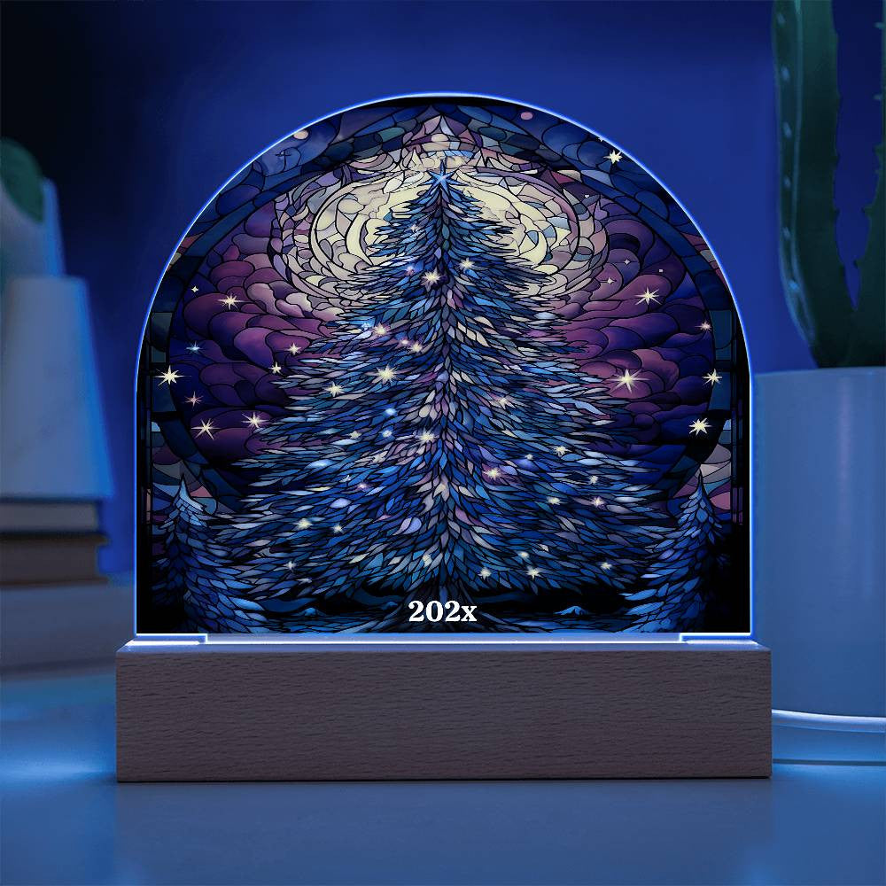 Christmas Tree Stained Glass Style Acrylic Dome Plaque