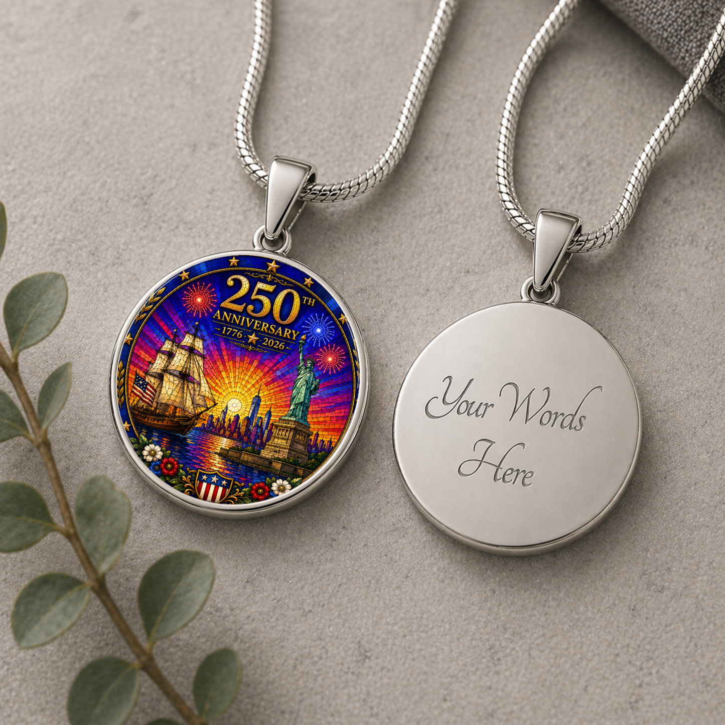 250th Anniversary Necklace or Keychain Stained Glass Style Statue of Liberty Ship NYC Commemorative Limited Edition
