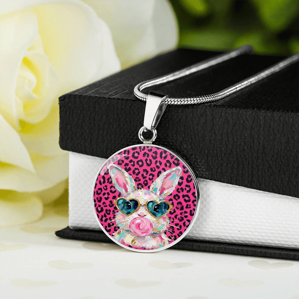 Cute Bunny Necklace or Keychain, Pink Leopard Bunny Jewelry, Kawaii Rabbit Pendant for Teen Girl, Easter Basket Stuffer Gift
