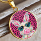 Cute Bunny Necklace or Keychain, Pink Leopard Bunny Jewelry, Kawaii Rabbit Pendant for Teen Girl, Easter Basket Stuffer Gift