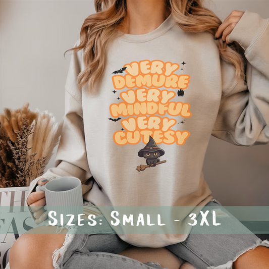 Very Demure Very Mindful Very Cutesy Cat Witch Sweatshirt