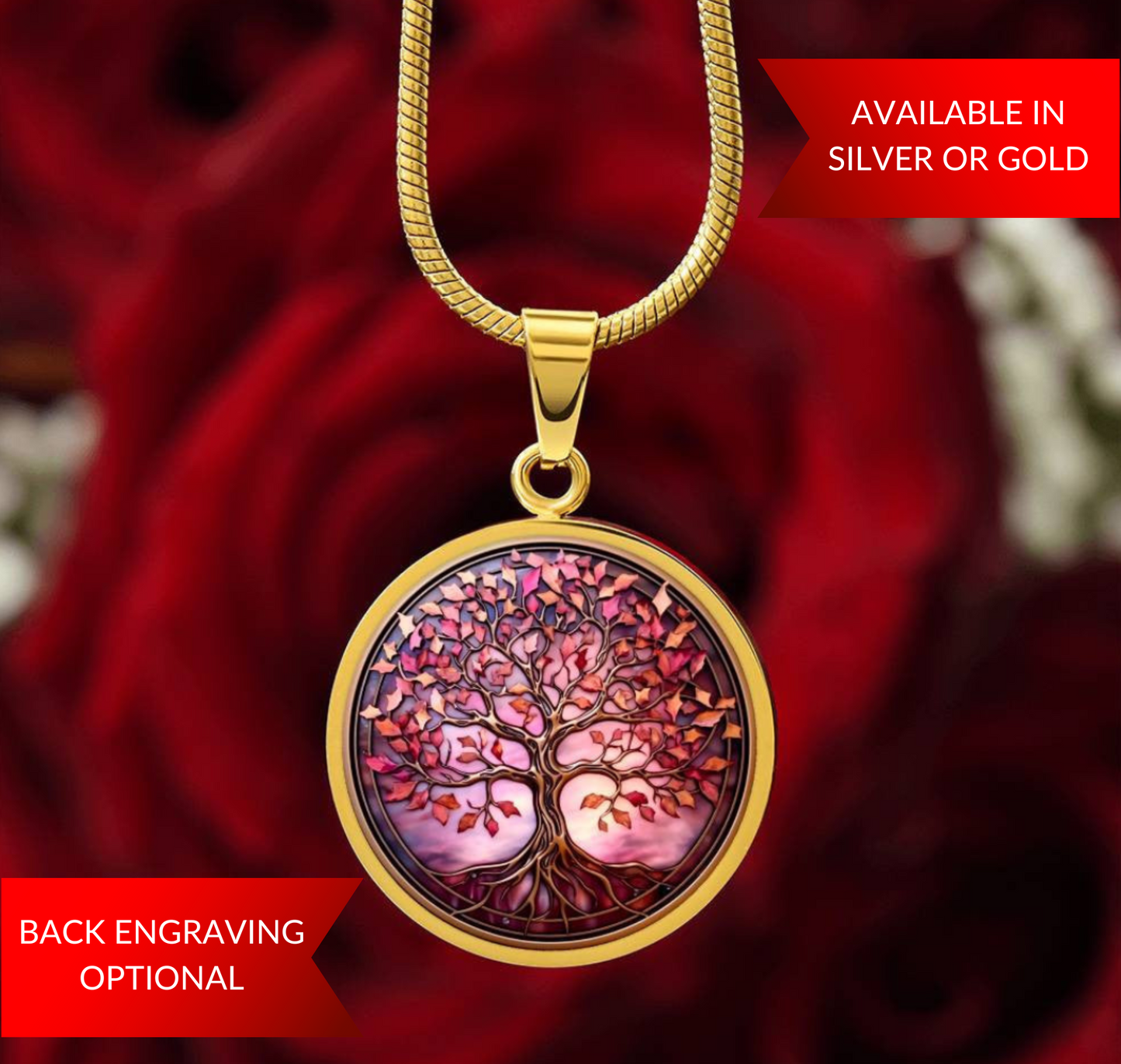 Pink Tree of Life Pendant Necklace