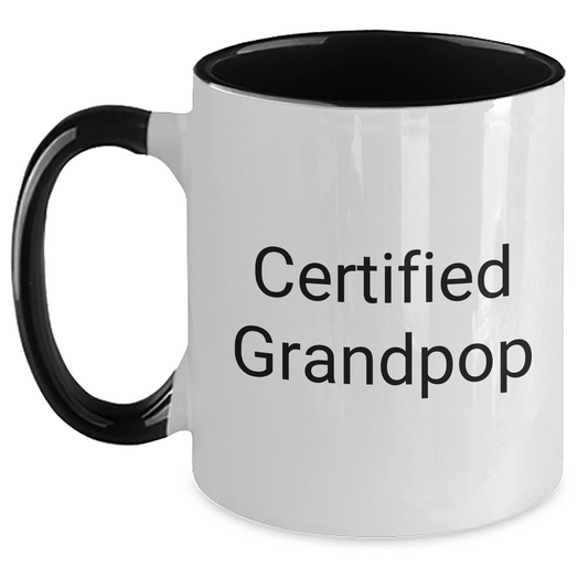 Funny Grandpop Gifts for Men - Certified Grandpop Two Tone Coffee Mug, Father's Day Unique Gifts from Family, 11oz Microwave and Dishwasher Safe - Main