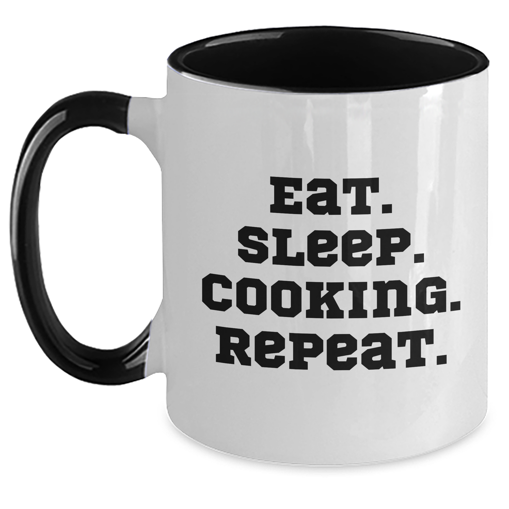 Funny Cooking Quote Two Tone Coffee Mug, Gifts from Men to Cooking Lovers on Father's Day, Eat. Sleep. Cooking. Repeat., Cooking Mugs for Dad - Main