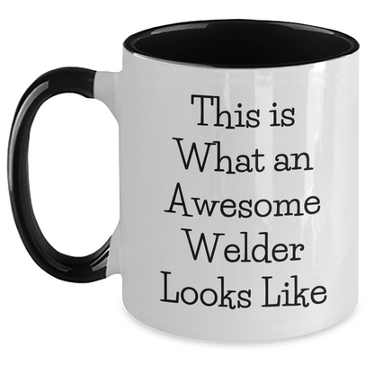 Funny Welder Gifts from Men to Father's Day Awesome Welder Two Tone Coffee Mug, This Is What An Awesome Welder Looks Like Quote, Welder Lover Gifts, Gifts for Welder - Main