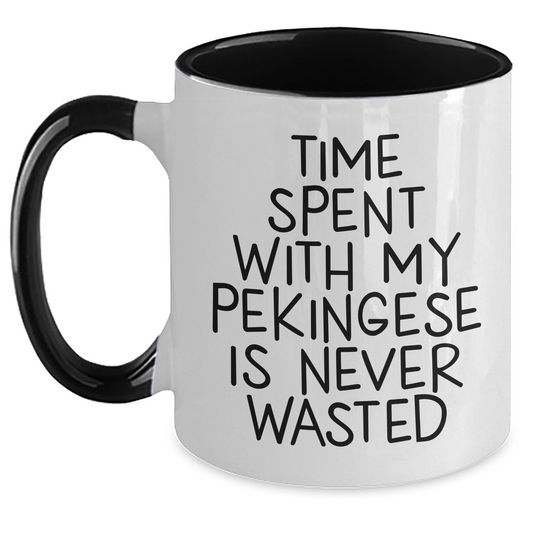 Funny Pekingese Dog Gifts from Men for Dad's Quote Time Spent with Pekingese Is Never Wasted, Two Tone Coffee Mug for Father's Day - Main