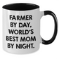 Farmer Gifts from Men - Funny Two Tone Coffee Mug, Farmer By Day, World's Best Mom By Night. - Unique Father's Day Unique Gifts for Farmers - Additional