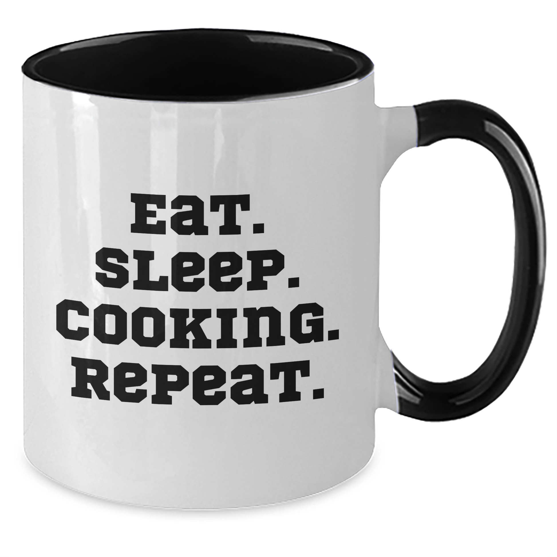 Funny Cooking Quote Two Tone Coffee Mug, Gifts from Men to Cooking Lovers on Father's Day, Eat. Sleep. Cooking. Repeat., Cooking Mugs for Dad - Additional