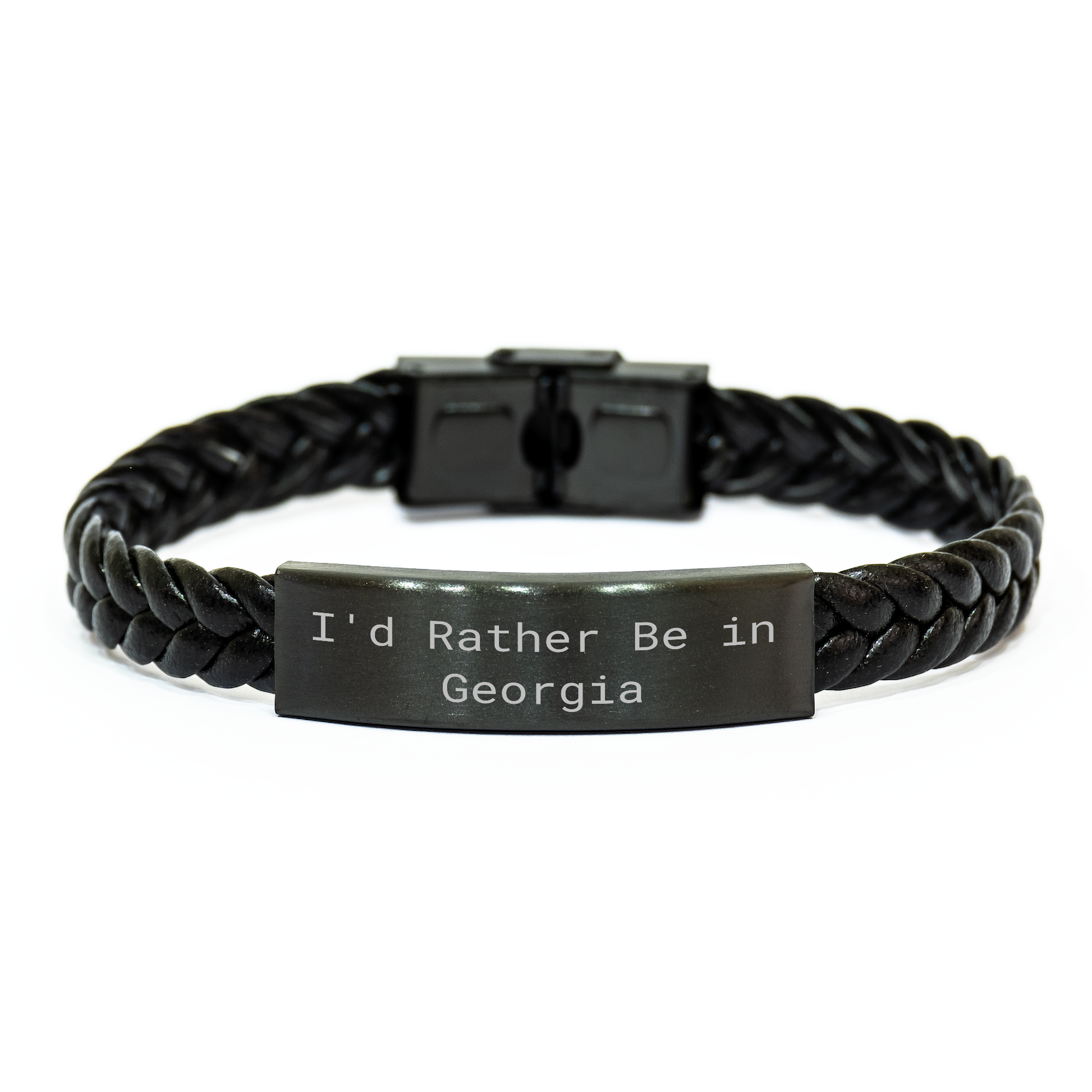 Funny Georgia Gifts - I'd Rather Be In Georgia Interlaced Leather Bracelet for Men Women Friends Coworkers Family Graduation Unique Gifts from Georgia Lovers - Image 1