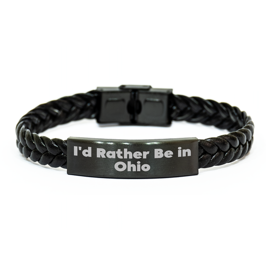 Funny Ohio Quote Interlaced Leather Bracelet Gifts for Men from Friends, 'I'd Rather Be In Ohio' Unique Graduation Present - Image 1