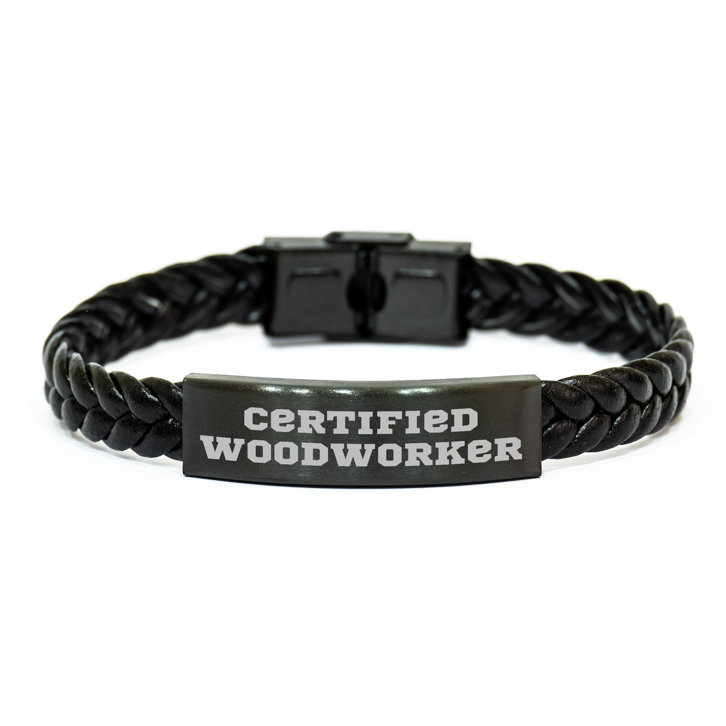 Woodworker Gifts from Men, Funny Quote Interlaced Leather Bracelet for Woodworker, Mother's Day Unique Gifts for Wife, Certified Woodworker - Image 1