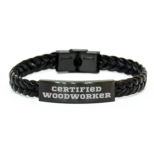 Woodworker Gifts from Men, Funny Quote Interlaced Leather Bracelet for Woodworker, Mother's Day Unique Gifts for Wife, Certified Woodworker - Image 1