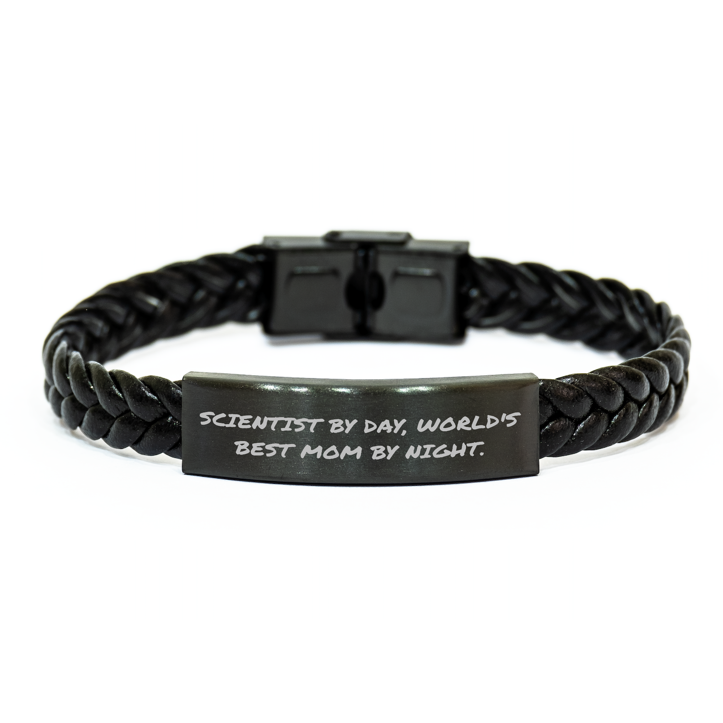 Scientist By Day, World's Best Mom By Night. Interlaced Leather Bracelet, Gifts from Mom to Scientist Dad, Father's Day Unique Gifts - Image 1