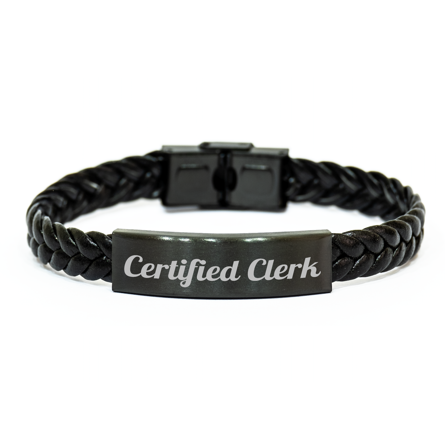 Funny Certified Clerk Gifts from Men for Father's Day Unique Interlaced Leather Bracelet, Engraved Stainless Steel for Durability - Image 1