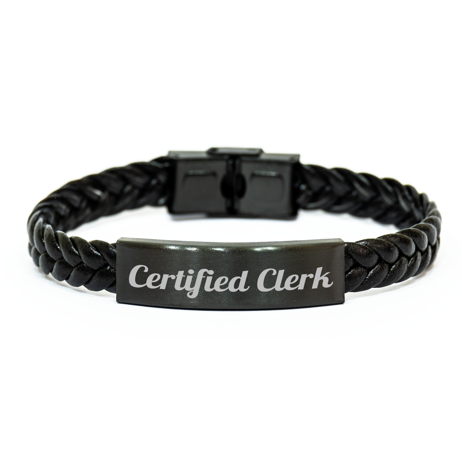 Funny Certified Clerk Gifts from Men for Father's Day Unique Interlaced Leather Bracelet, Engraved Stainless Steel for Durability - Image 1