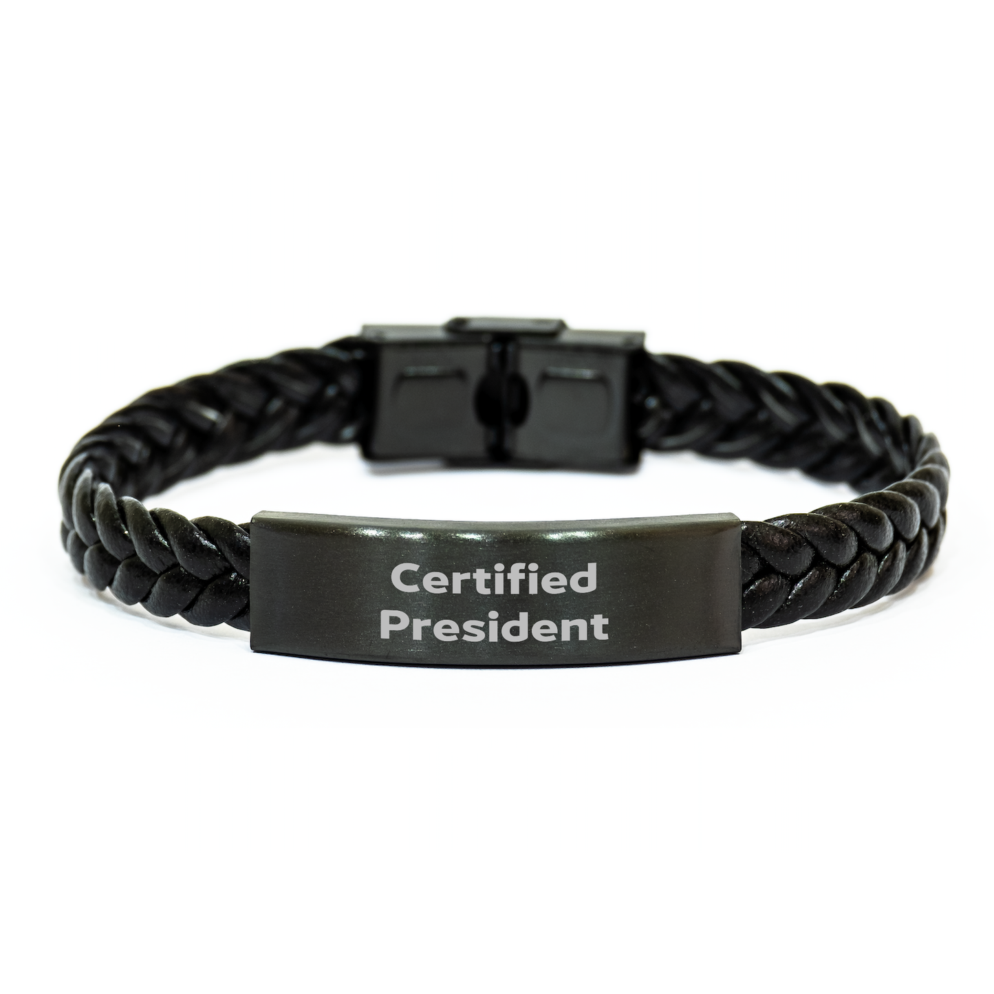 Funny President Gifts from Men to President - Interlaced Leather Bracelet for President on Mother's Day, Certified President Quote - Image 1