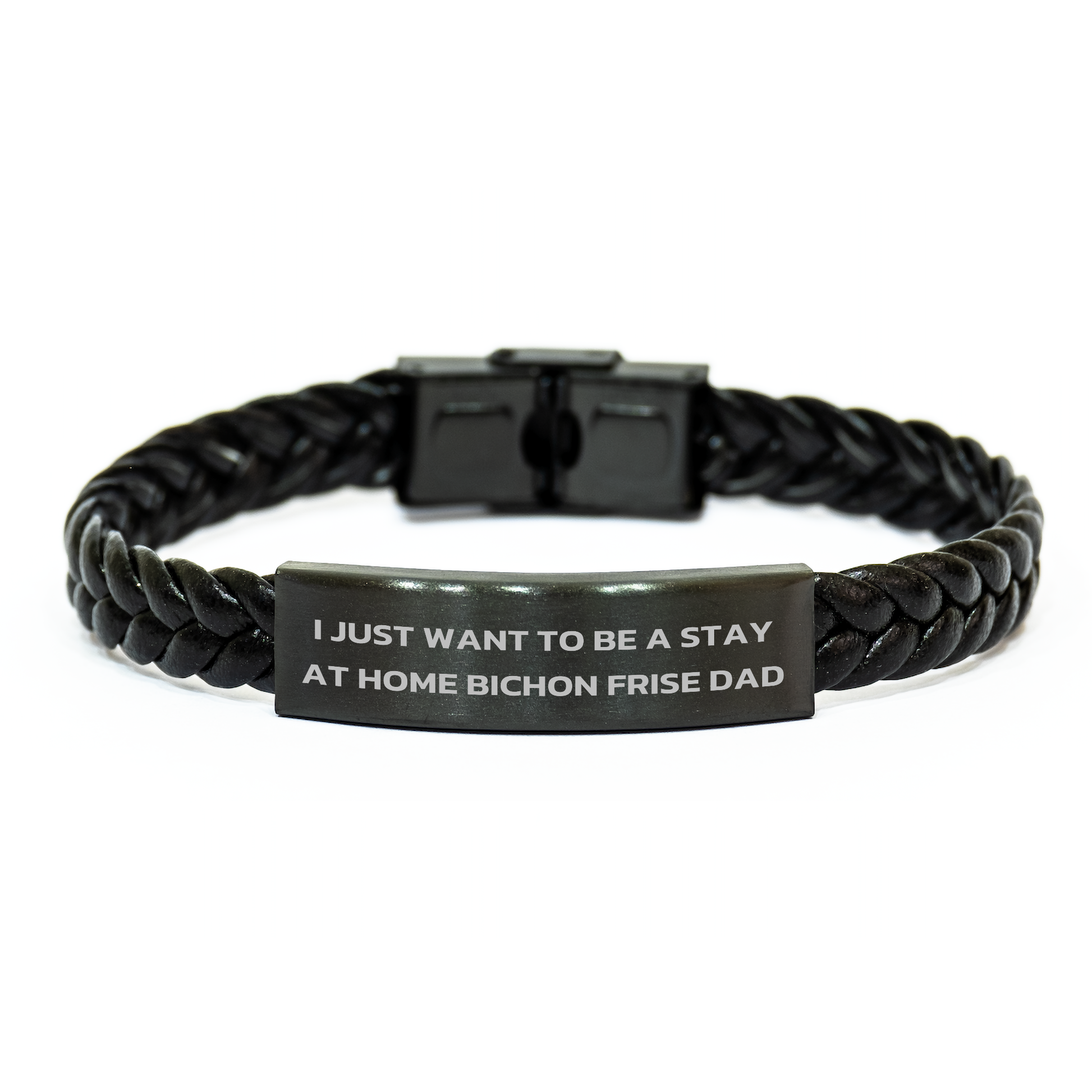Funny Bichon Frise Dog Dad Gifts - I Just Want To Be A Stay At Home Bichon Frise Dad Interlaced Leather Bracelet for Men, Father's Day Unique Gifts from Dad to Family - Image 1