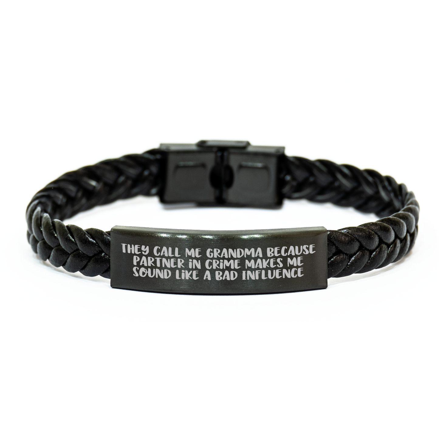 Funny Grandma Gifts, Interlaced Leather Bracelet, They Call Me Grandma Because Partner In Crime Makes Me Sound Like A Bad Influence, Unique Graduation Presents for Grandma from Family - Image 1