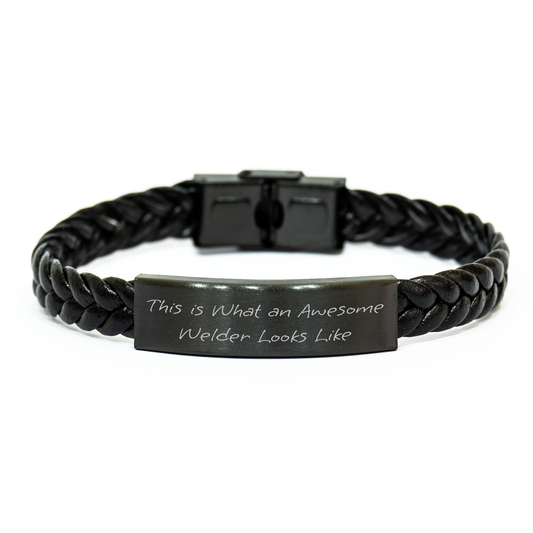 Welders' Gift from Friends on Father's Day - Interlaced Leather Bracelet, Stainless Steel & PU Leather, 7.87 inches - 'This Is What An Awesome Welder Looks Like' - Image 1