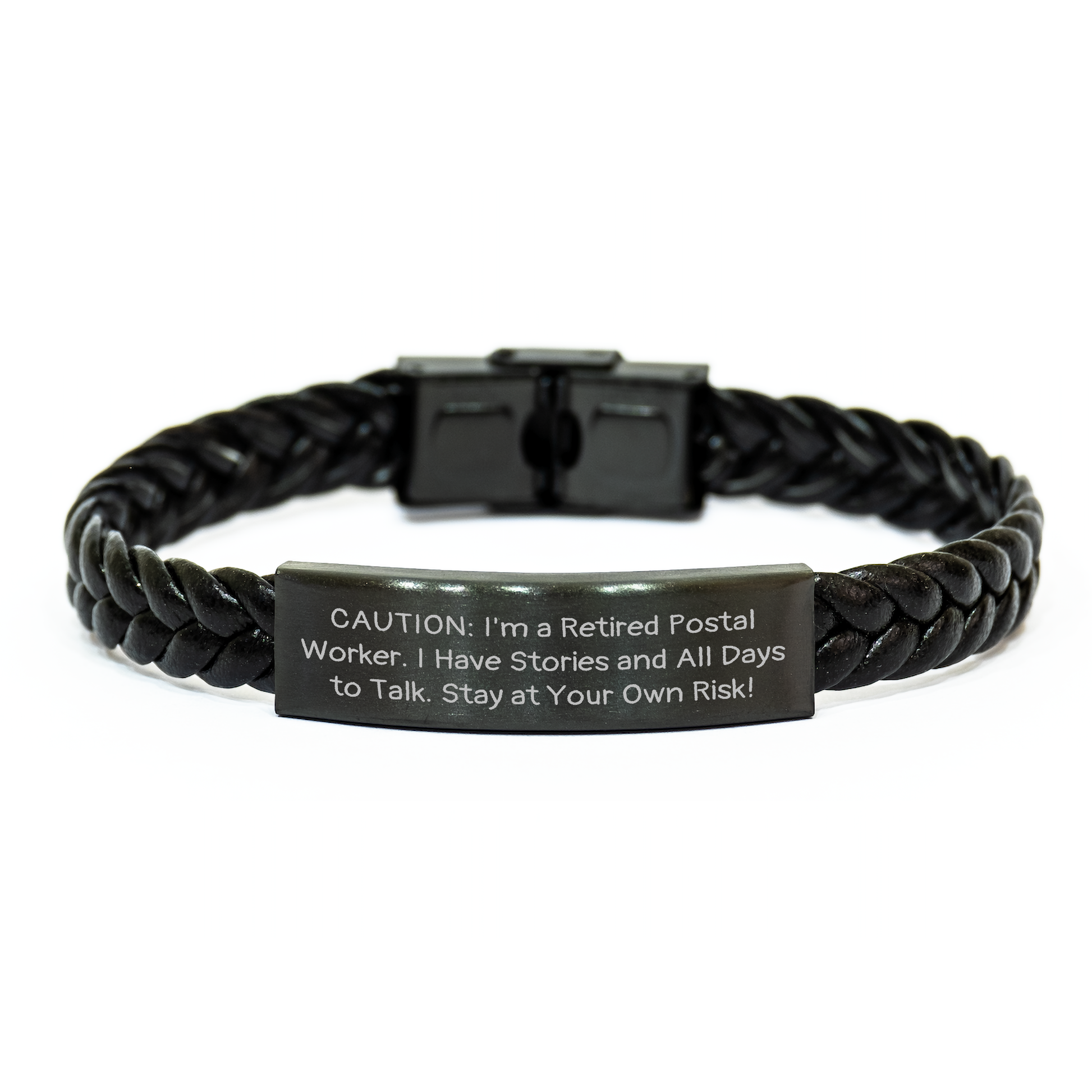 Funny Postal Worker Gifts, I'm A Retired Postal Worker. I Have Stories, Interlaced Leather Bracelet for Men, Women, Coworkers, Family - Father's Day Unique Gifts from Friends - Image 1