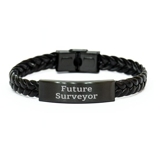 Funny Future Surveyor Mom's Day Gift: Interlaced Leather Bracelet from Friends, Unique Surveyor Presents for Her - Image 1