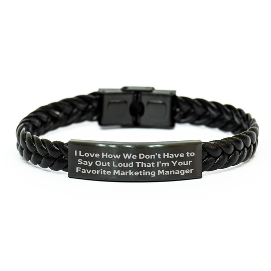 Funny Marketing Manager Gifts from Family for Mother's Day - Interlaced Leather Bracelet, 'I Love How We Don't Have To Say Out Loud That I'm Your Favorite Marketing Manager' - Image 1