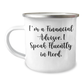 Funny Financial Advisor Gifts from Friends to Graduating Financial Advisor, 'I'm A Financial Advisor. I Speak Fluently In genius.' Enamel Camping Mug for Men or Women - Image 1