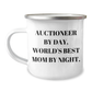 Auctioneer Humor Gifts from Mom to Dad on Father's Day, Camping Mug by Day, World's Best Dad by Night - Image 1