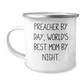 Preacher Gifts, Funny Camping Mug for Graduation, 'Preacher By Day, World's Best Mom By Night.' - Gifts from Men to the World's Best Mom, Preacher's Unique Gift - Image 1