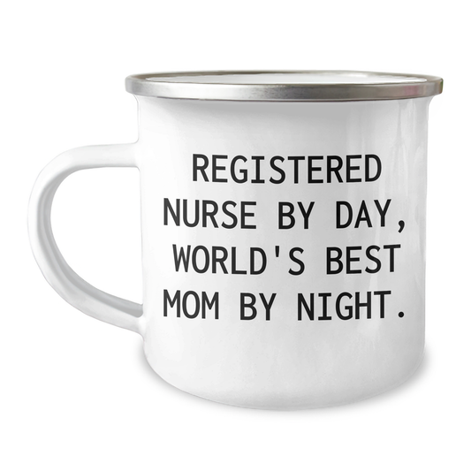 Registered Nurse Gifts, Funny Camping Mug for Men, Gifts from Mom on Father's Day - 'Registered Nurse By Day, World's Best Mom By Night.' - Image 1