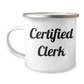 Funny Clerk Gifts for Men, Certified Clerk Camping Mug, 'Work Hard, Camp Hard' Quote, 12 oz Stainless Steel with Enamel Finish, Gifts from Men to Family, Friends, Coworkers, Father's Day Unique Gifts - Image 1