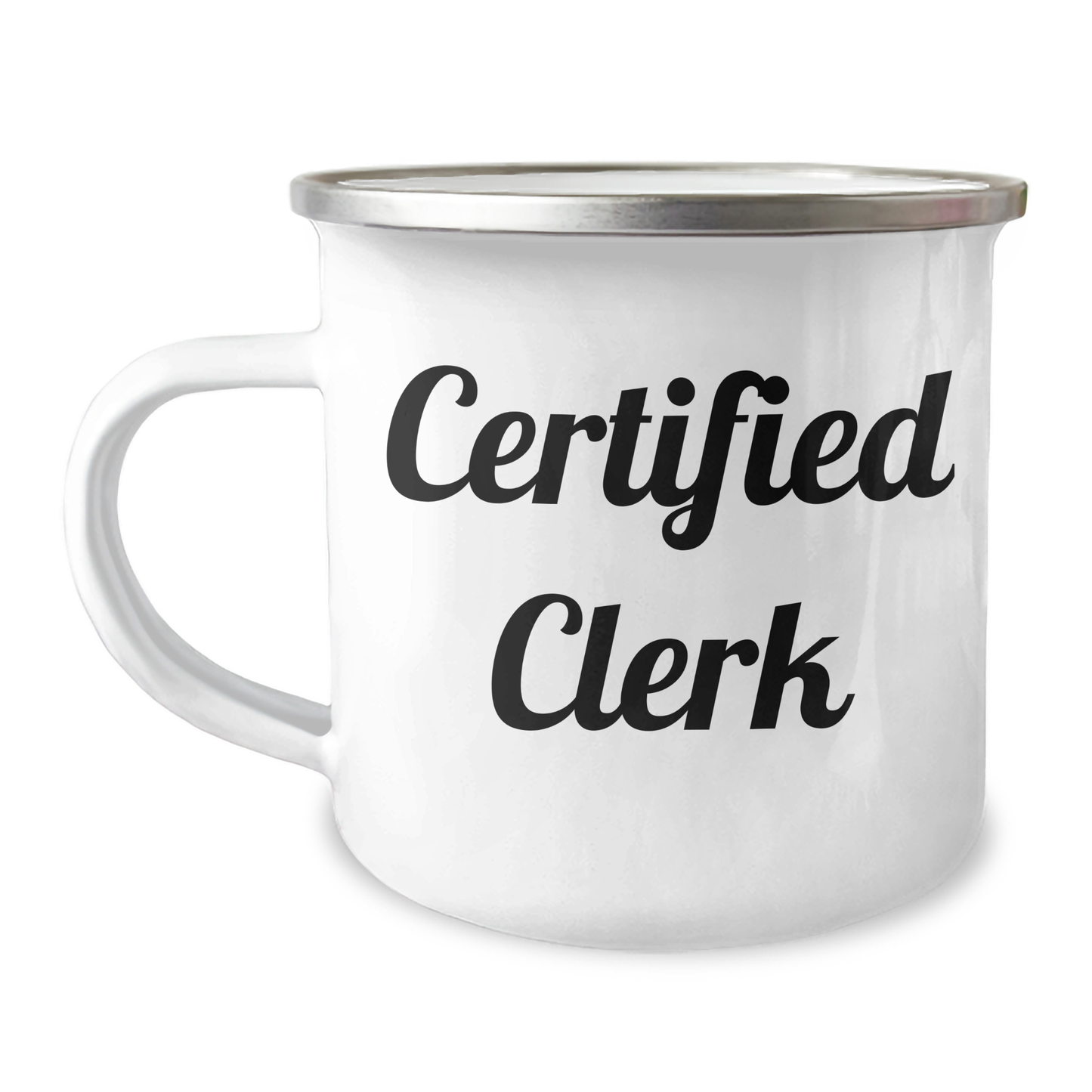 Funny Clerk Gifts for Men, Certified Clerk Camping Mug, 'Work Hard, Camp Hard' Quote, 12 oz Stainless Steel with Enamel Finish, Gifts from Men to Family, Friends, Coworkers, Father's Day Unique Gifts - Image 1