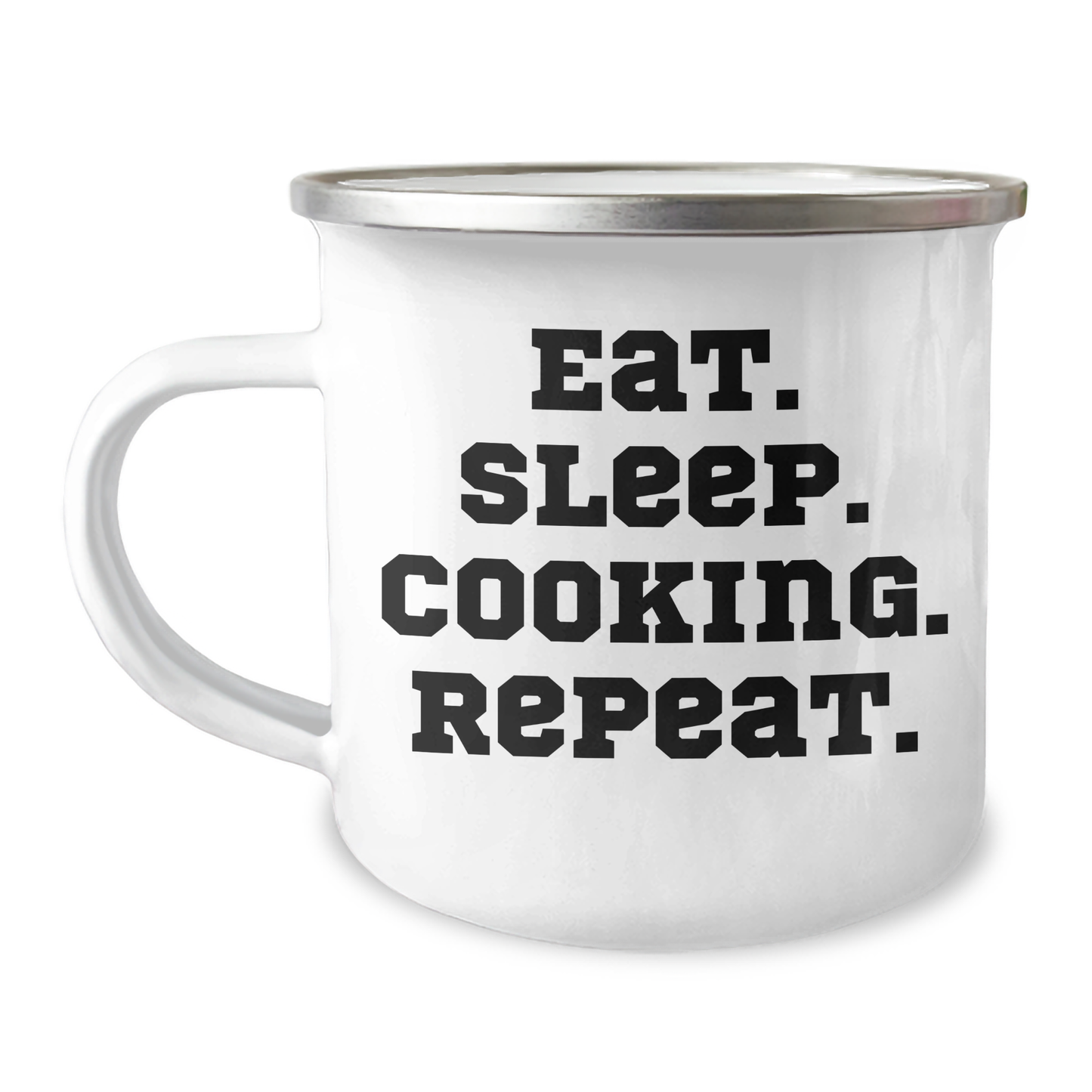 'Eat. Sleep. Cooking. Repeat.' Funny Camping Mug for Cooking Enthusiasts - Gifts from Friends for Father's Day Unique Gifts for Men - Image 1