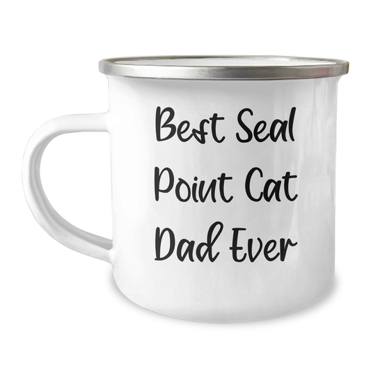 Funny Seal Point Cat Dad Gifts - Best Seal Point Cat Camping Mug for Fathers Day, 'Best Seal Point Cat Dad Ever', 12 oz Stainless Steel with Enamel Finish, Gifts from Men to Seal Point Cat Lovers - Image 1