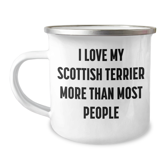 Gifts from Friends: Funny Scottish Terrier Dog Camping Mug for Father's Day, I Love My Scottish Terrier More Than Most People, Ideal Gifts for Scottish Terrier Dog Lovers, Dad's Special Treat - Image 1