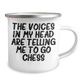 Funny Chess Camping Mug for Graduates, 'The Voices In My Head Are Telling Me To Go Chess', Gifts from Friends to Chess Enthusiasts, 12 oz Stainless Steel with Enamel Finish - Image 2