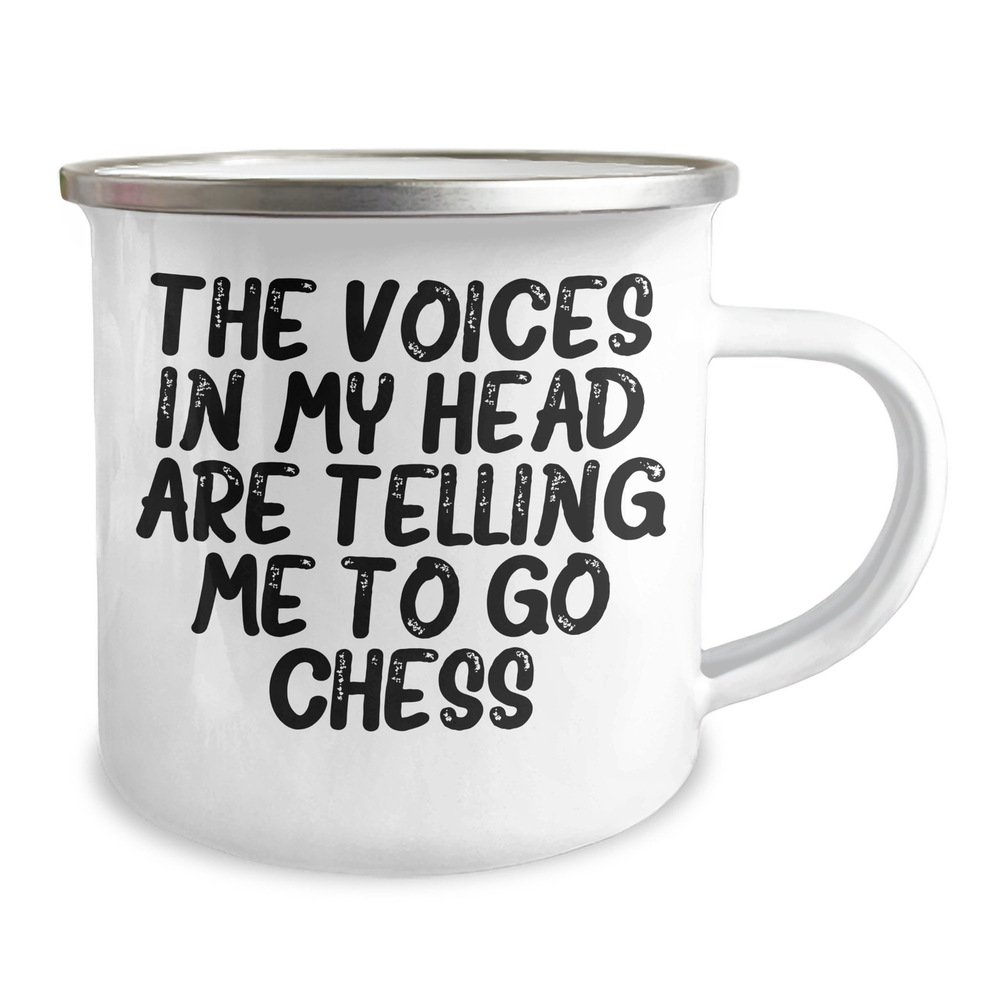 Funny Chess Camping Mug for Graduates, 'The Voices In My Head Are Telling Me To Go Chess', Gifts from Friends to Chess Enthusiasts, 12 oz Stainless Steel with Enamel Finish - Image 2