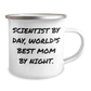 Scientist Gifts, Funny Quote, Camping Mug for Father's Day, Gifts from Mom, for Scientist Dad - 12 oz Stainless Steel Enamel Finish - Image 2