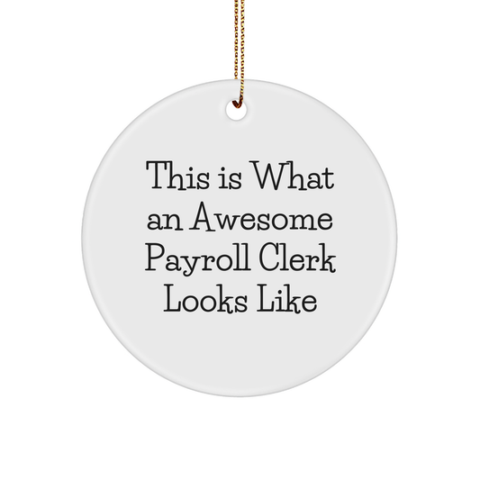 Funny Payroll Clerk Gifts from Friends for Christmas - Circle Ornament with This Is What An Awesome Payroll Clerk Looks Like Quote, Perfect for Men or Women - Image 1